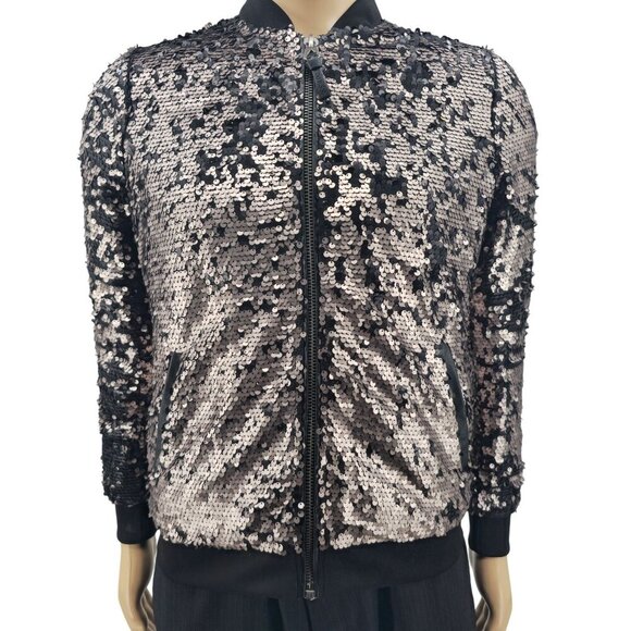 Guess Womens Sequin Bomber Jacket Black & Rose Gold Size Small - Picture 10 of 10